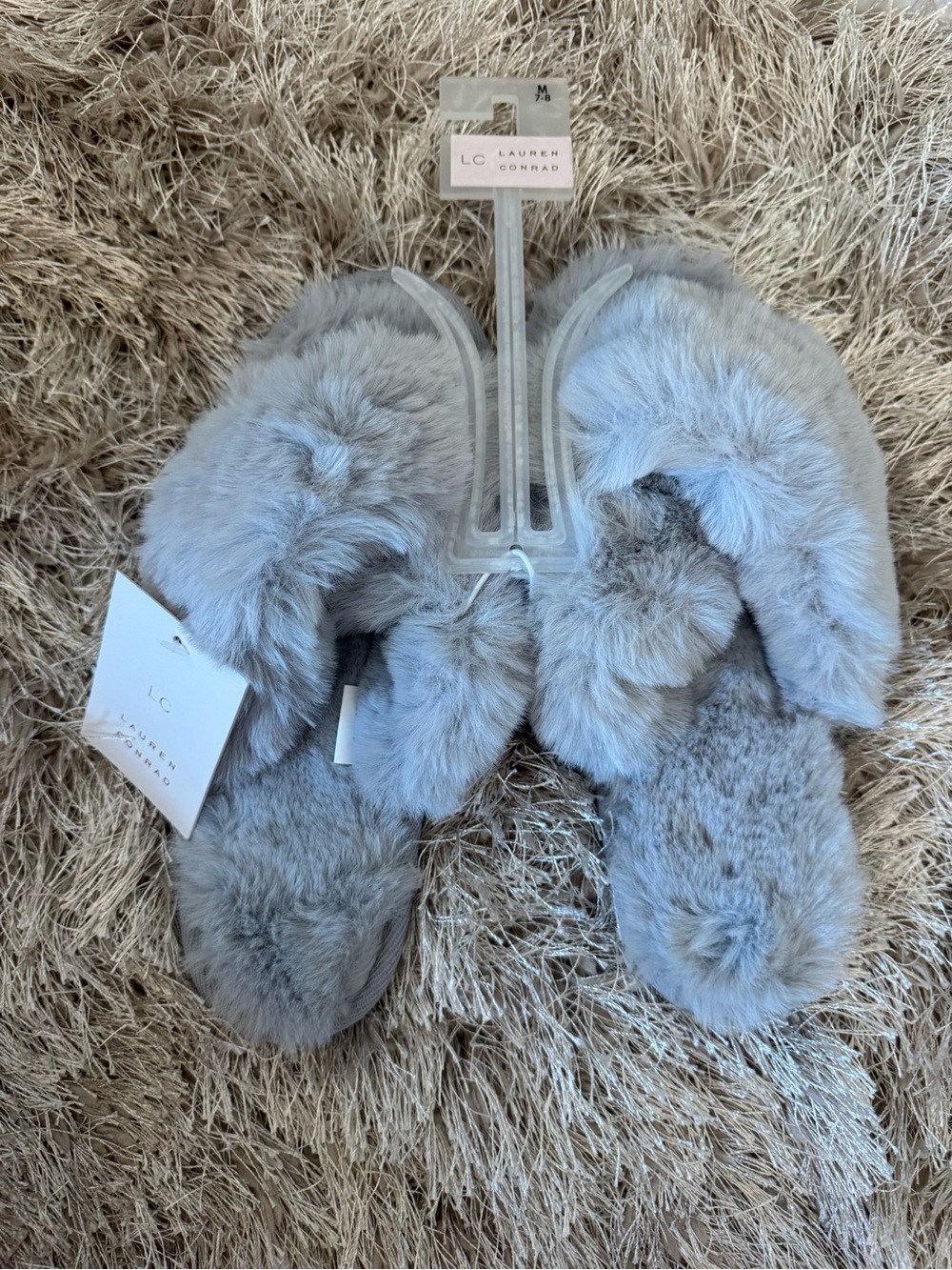 LC Lauren Conrad Plush Faux Fur Slide Slippers in Grey